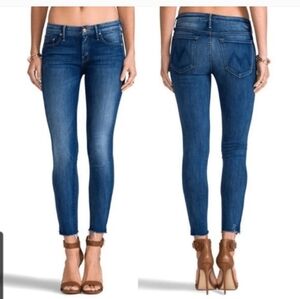 Mother The Looker Ankle Fray Skinny Jeans Devil Dark Blue Wash, Size 28